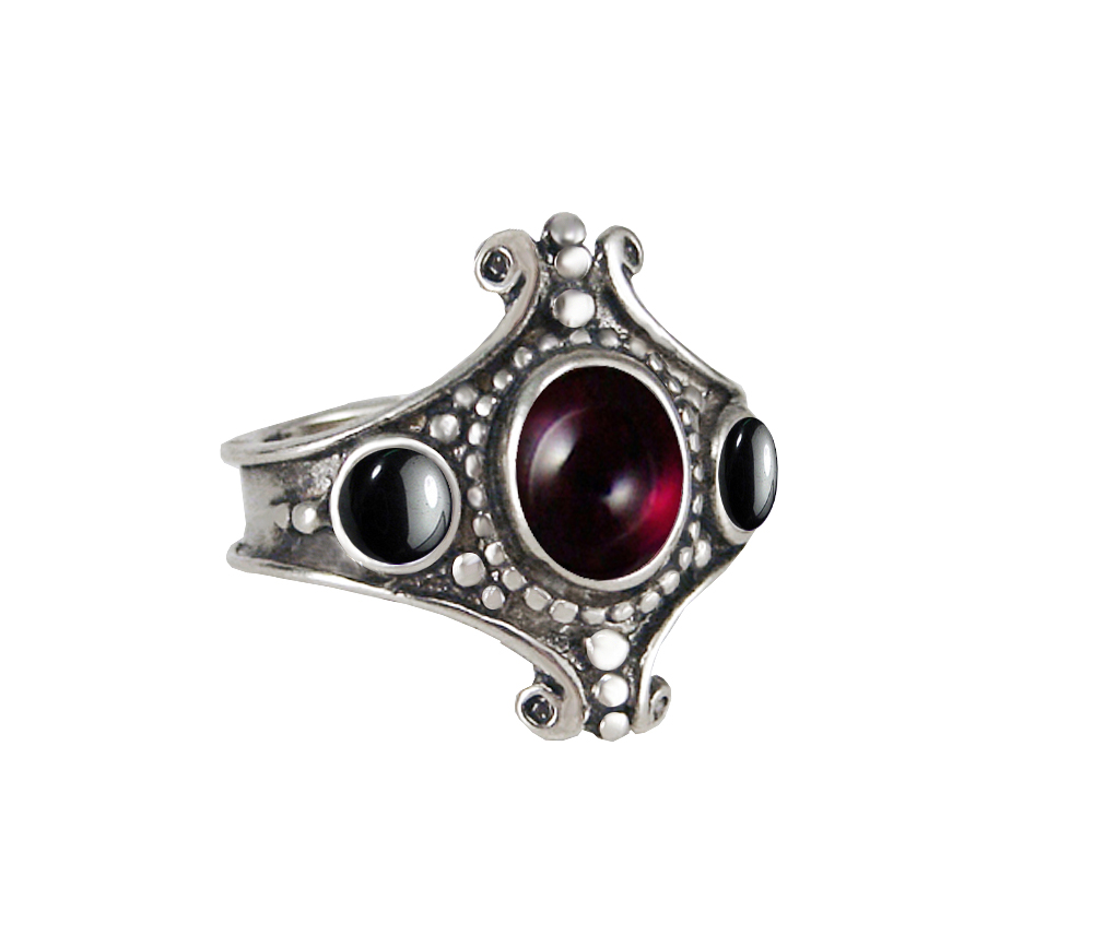 Sterling Silver Imperial Ring With Garnet And Hematite Size 9
